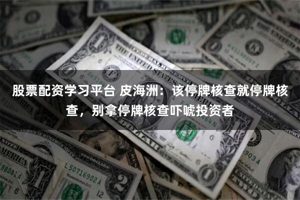 股票配资学习平台 皮海洲：该停牌核查就停牌核查，别拿停牌核查吓唬投资者